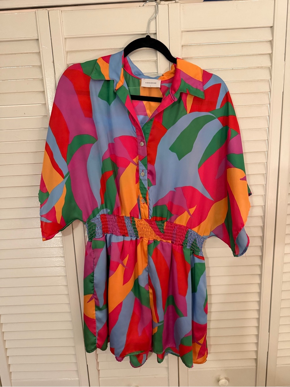 Adrienne Vibrant Abstract Button-Up in Pink, Green, Orange and Blue